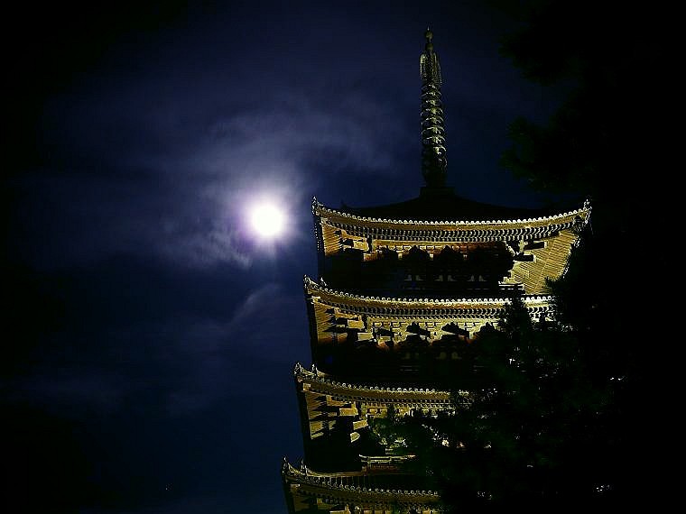 興福寺：満月と五重塔